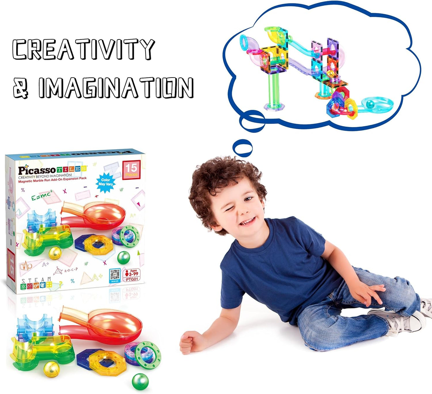 PicassoTiles 15pc Magnetic Marble Run Add-On Expansion