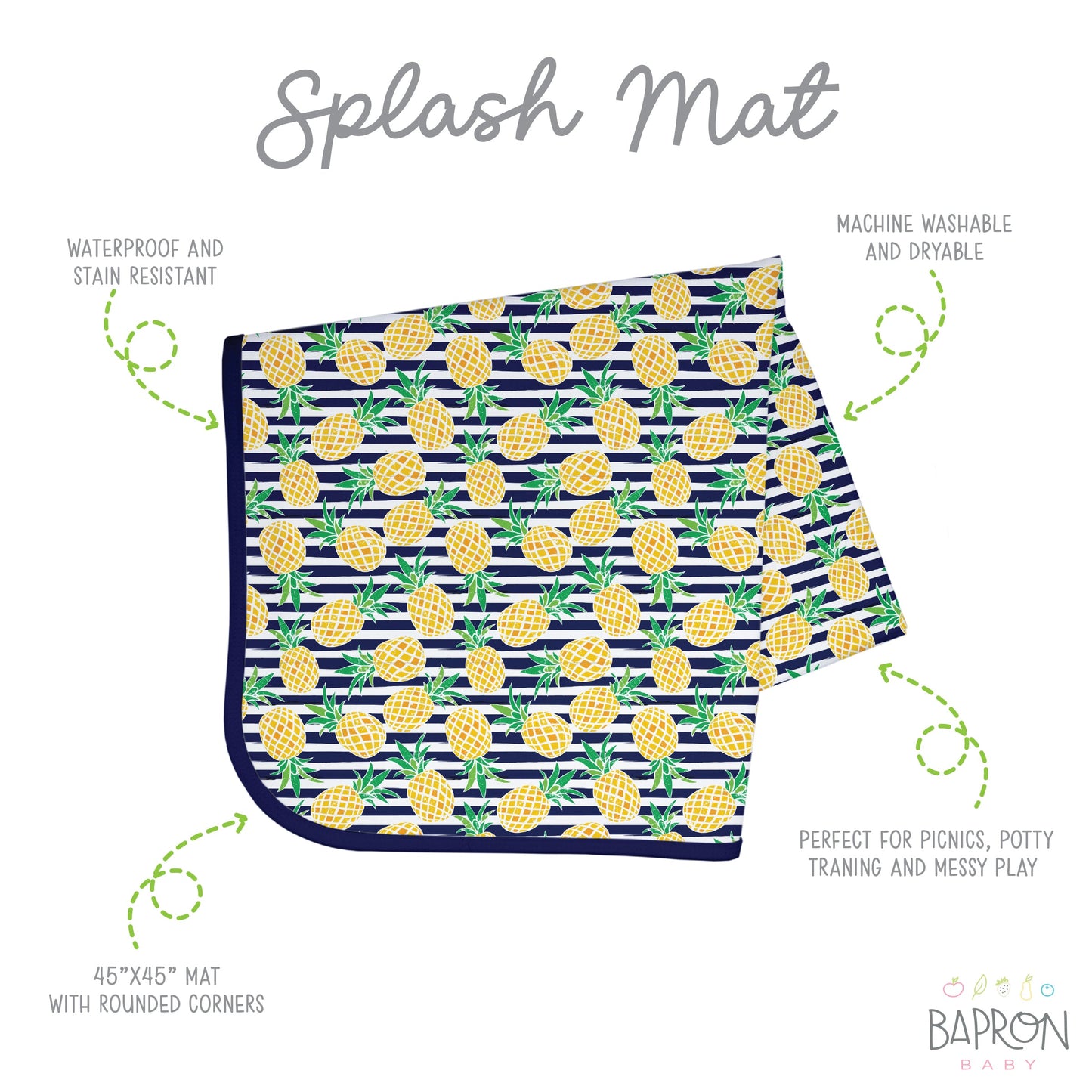 Summer Stripes - Pineapple - Splash Mat - A Waterproof Catch-All for Highchair Spills and More!