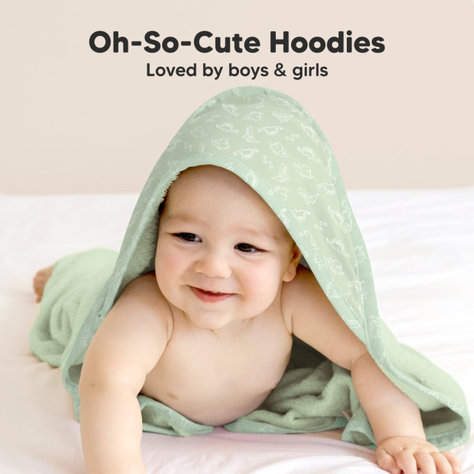 KeaBabies Luxe Organic Bamboo Baby Hooded Towel - Dinos