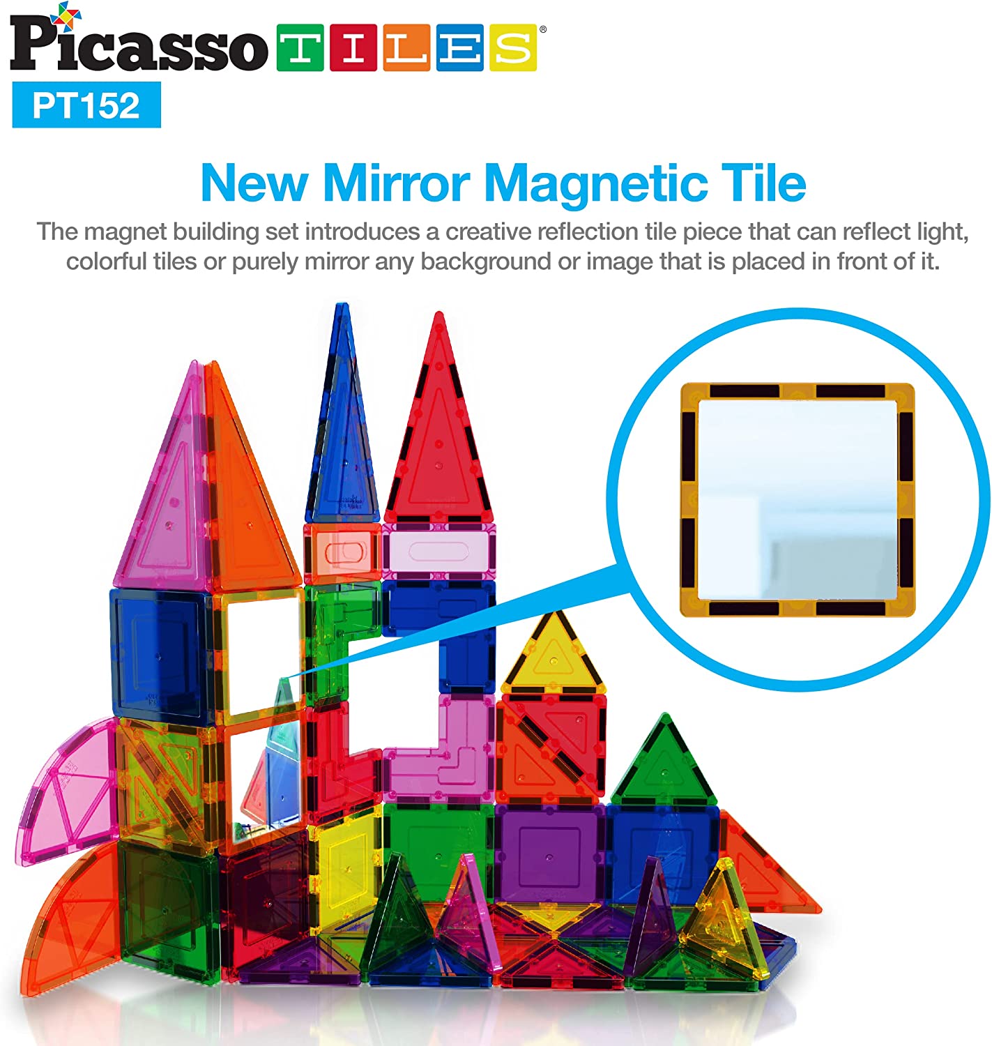 PicassoTiles - 152 pc Clear Magnetic Tiles Set