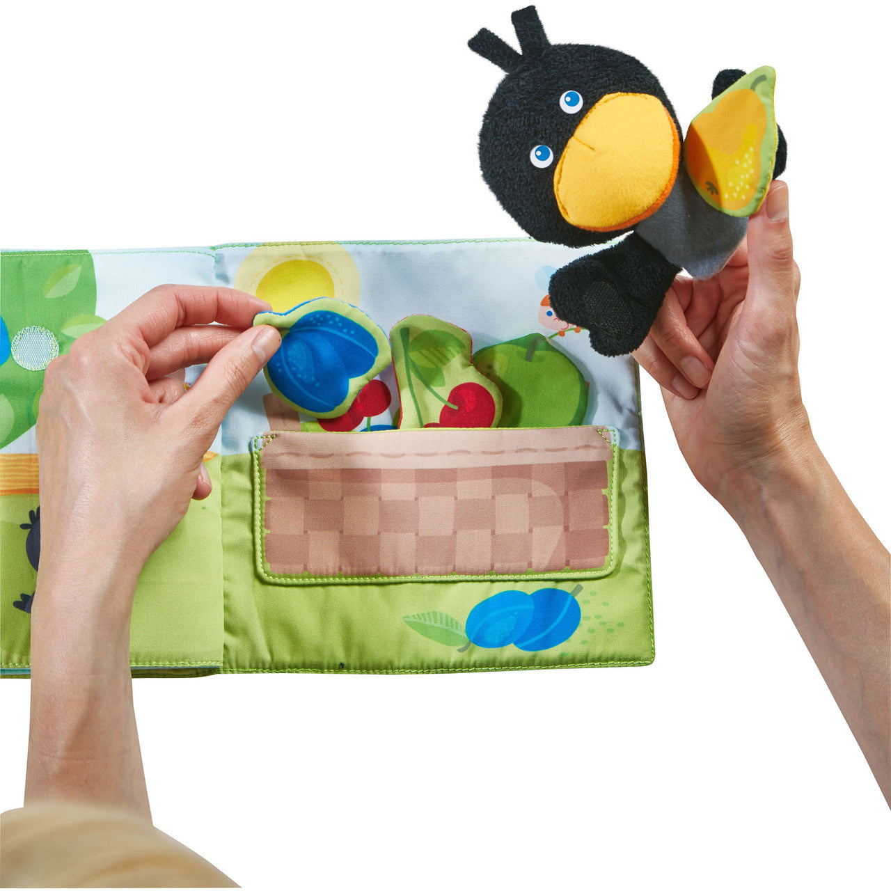 Orchard Fabric Baby Book with Raven Finger Puppet