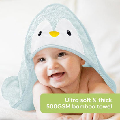 KeaBabies Cuddle Organic Bamboo Baby Hooded Towel - Penguin