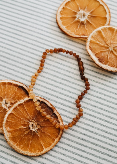 Canyon Leaf Raw Amber + Sunflower Necklace - 13 inch