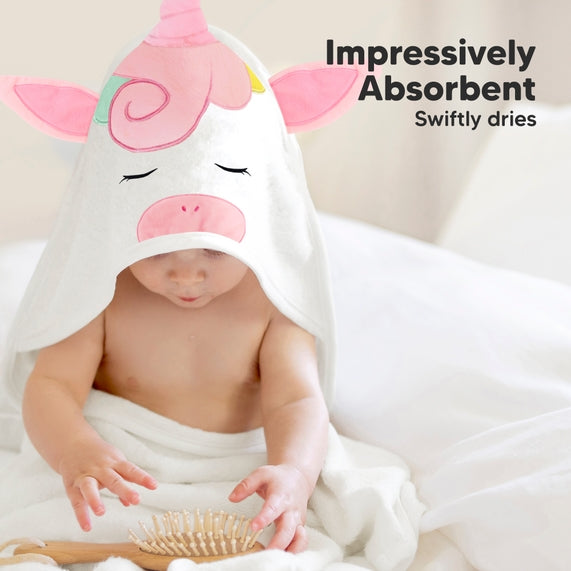 KeaBabies Cuddle Organic Bamboo Baby Hooded Towel - Unicorn