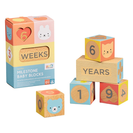 Petit Collage Wooden Blocks Baby Milestones