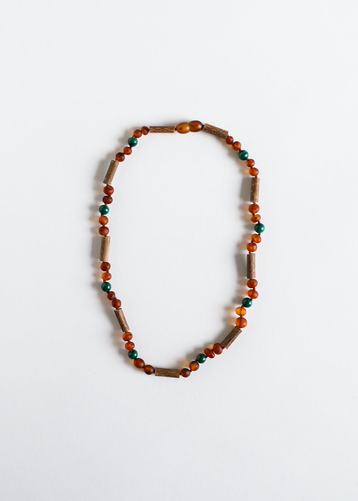 Hazelwood Raw Cognac Baltic Amber + Malachite Necklace