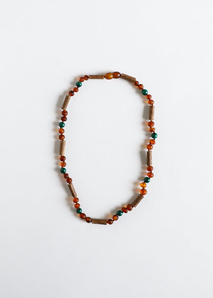 Hazelwood Raw Cognac Baltic Amber + Malachite Necklace