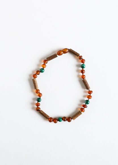 Hazelwood Raw Cognac Baltic Amber + Malachite Necklace