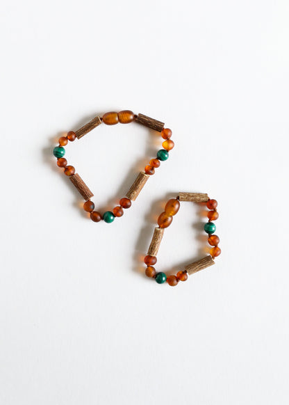 Hazelwood || Raw Cognac Baltic Amber + Malachite || Anklet or Bracelet