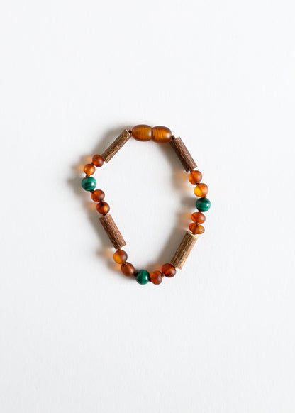 Hazelwood || Raw Cognac Baltic Amber + Malachite || Anklet or Bracelet