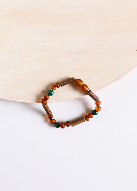 Hazelwood || Raw Cognac Baltic Amber + Malachite || Anklet or Bracelet