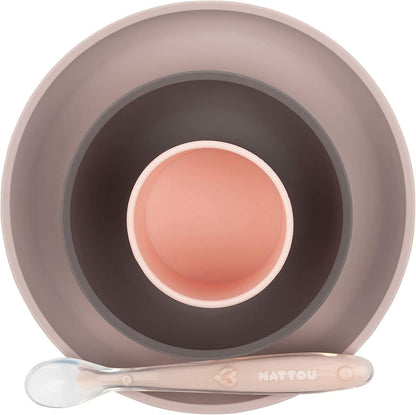 Nattou Silicone Children’s Tableware Set 4-Piece with Non-Slip Suction Plate & Bowl