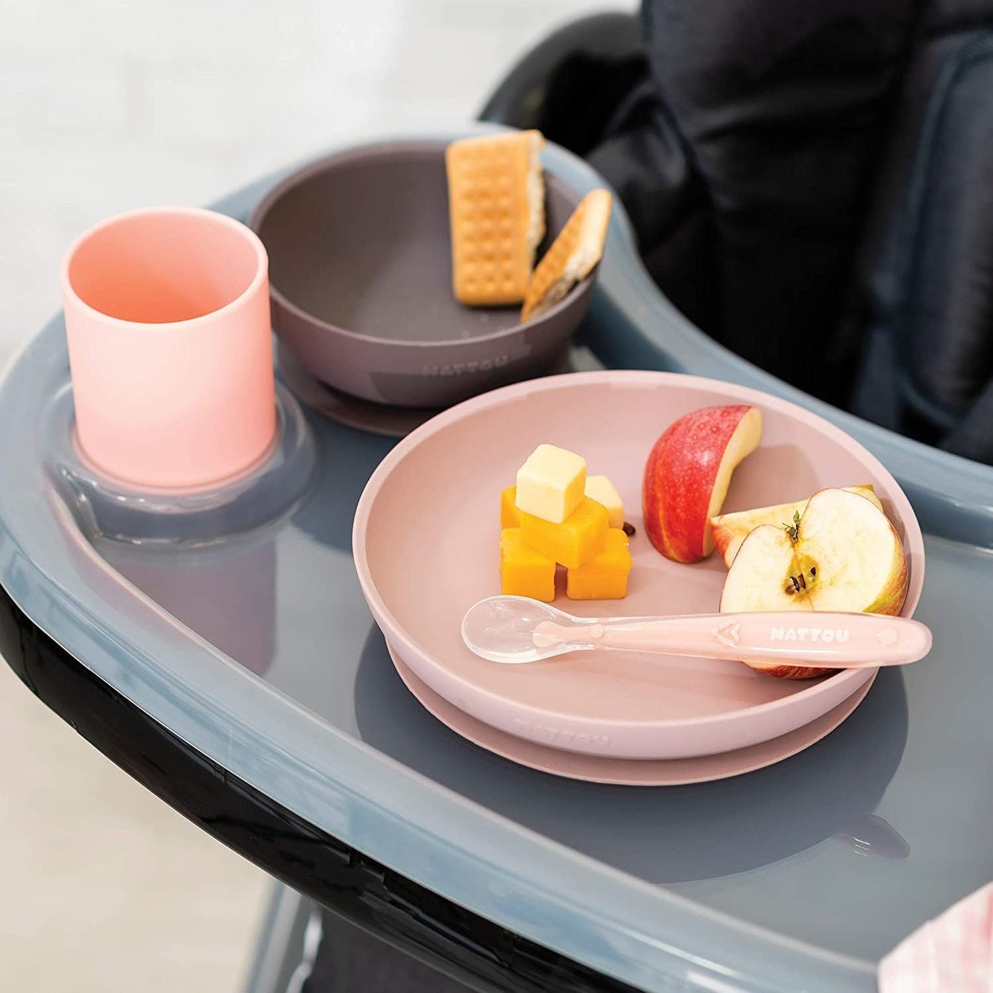 Nattou Silicone Children’s Tableware Set 4-Piece with Non-Slip Suction Plate & Bowl