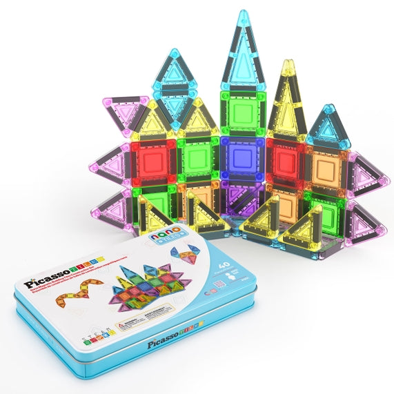 PicassoTiles 40 Piece Nano Magnetic Tiles Travel Set