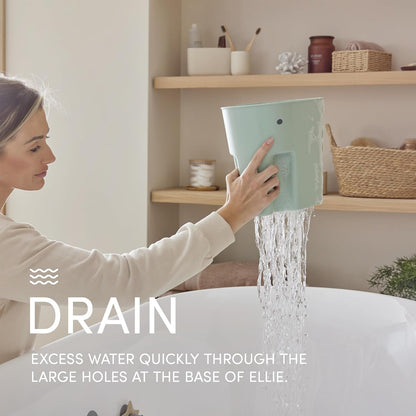 Baby Bathtime Essentials Bundle | Newborn Baby Bath with Support, Rinse Jug, and Ellie Bath Toy Scoop - Taupe