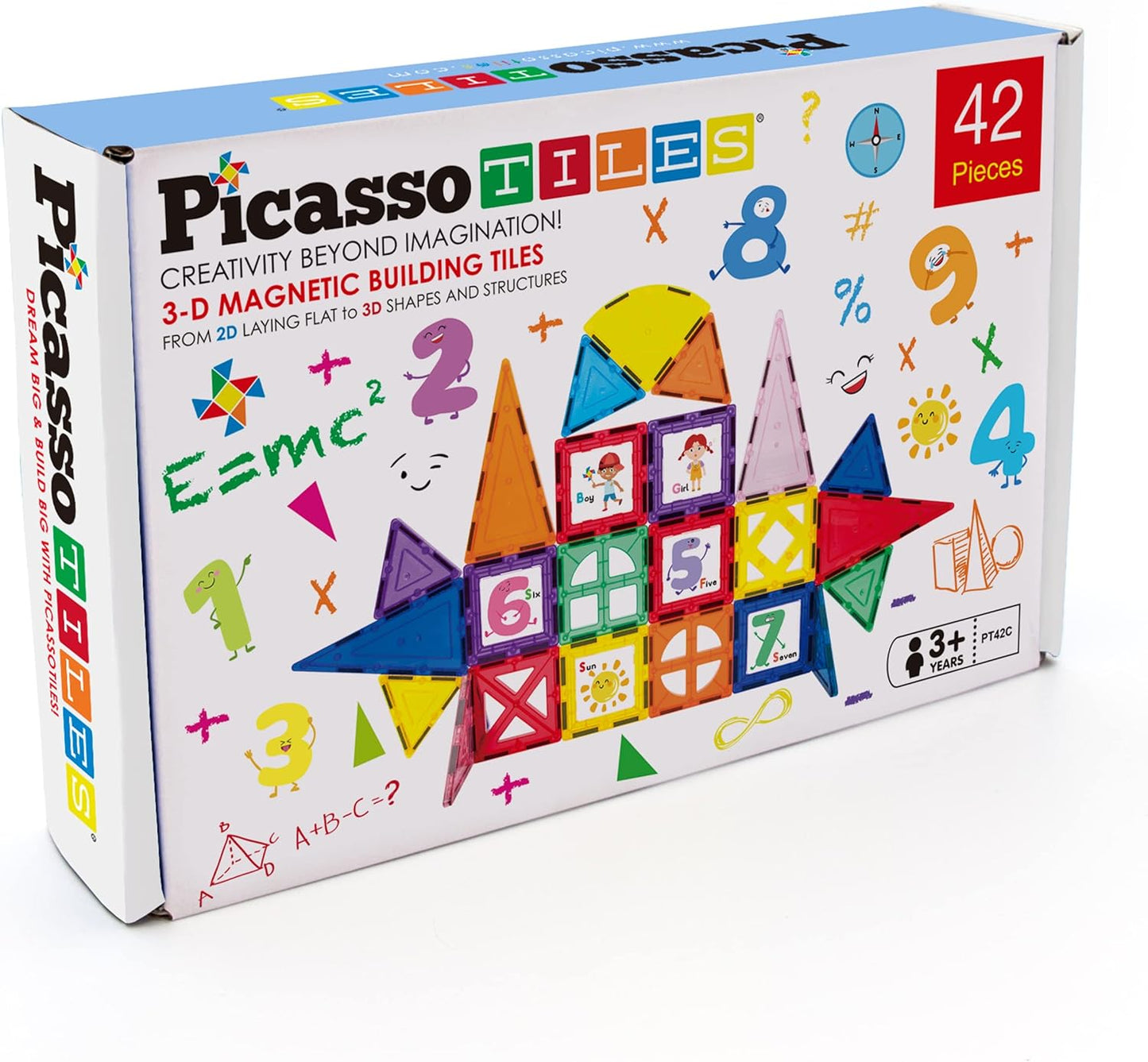 PicassoTiles 42 Piece Set Including 10 Click-In Educational Tiles