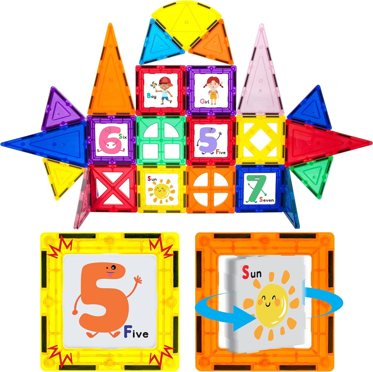 PicassoTiles 42 Piece Set Including 10 Click-In Educational Tiles