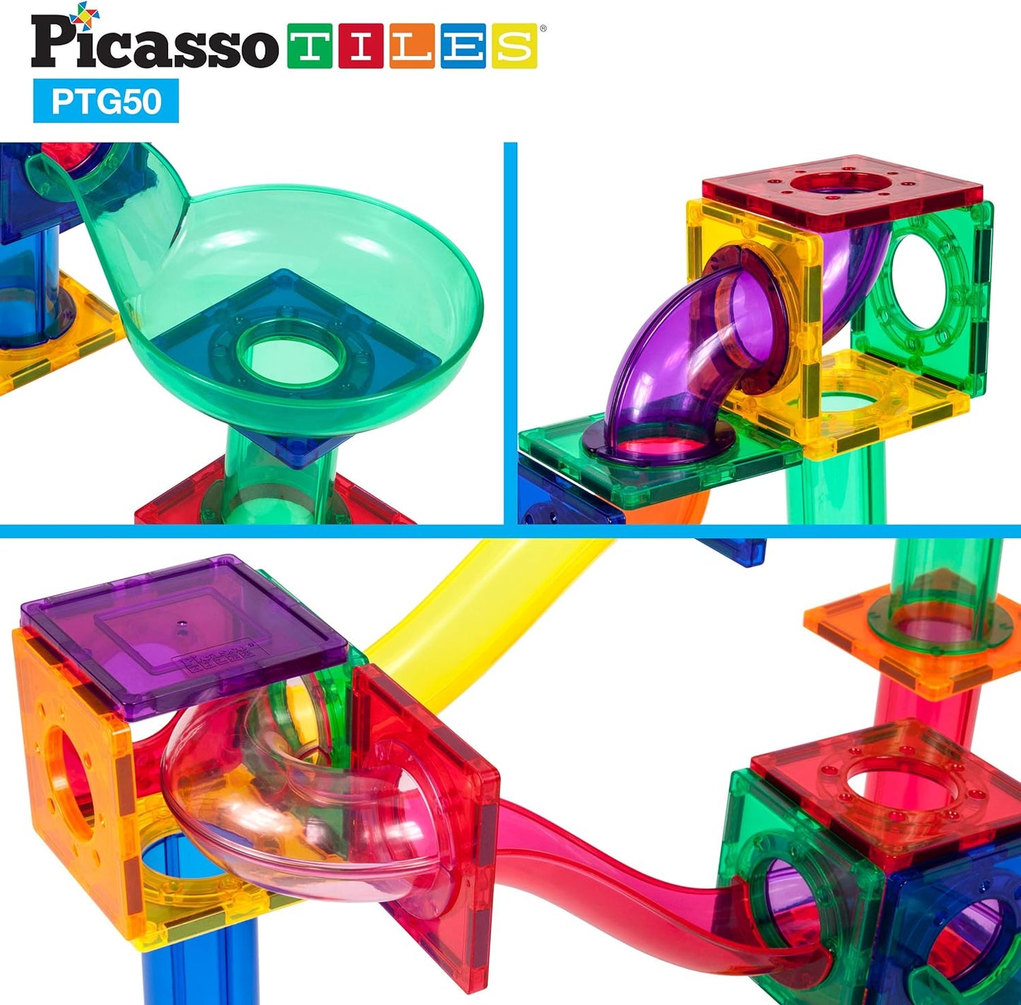 PicassoTiles 50 PC Marble Run Building Blocks