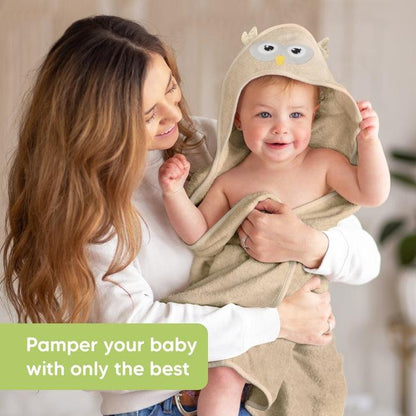 KeaBabies Cuddle Organic Bamboo Baby Hooded Towel - Owl