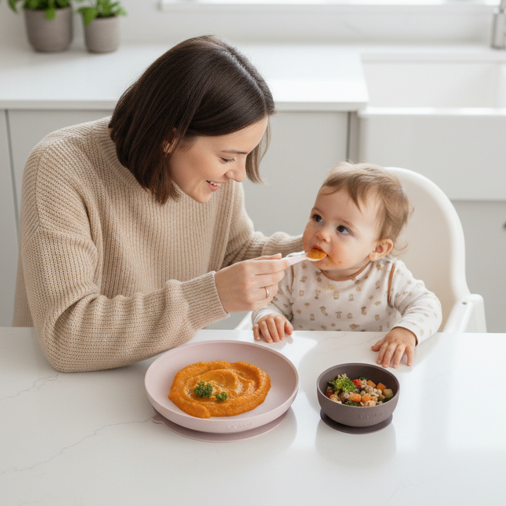 Nattou Silicone Children’s Tableware Set 4-Piece with Non-Slip Suction Plate & Bowl