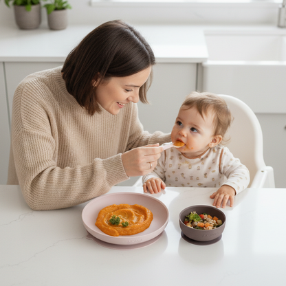 Nattou Silicone Children’s Tableware Set 4-Piece with Non-Slip Suction Plate & Bowl