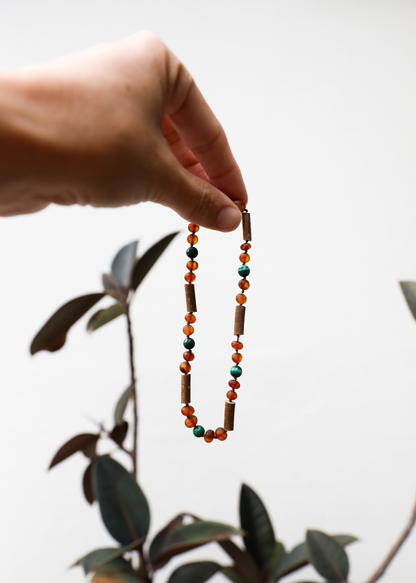 Hazelwood Raw Cognac Baltic Amber + Malachite Necklace