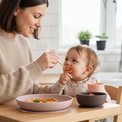 Nattou Silicone Children’s Tableware Set 4-Piece with Non-Slip Suction Plate & Bowl