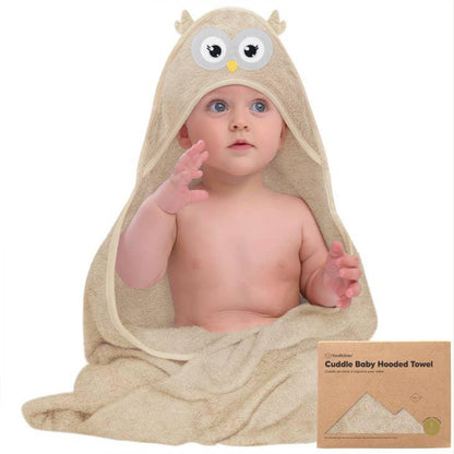 KeaBabies Cuddle Organic Bamboo Baby Hooded Towel - Owl