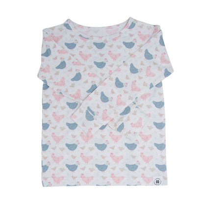 Pink Farm Hens Bamboo Big Kid Pajama