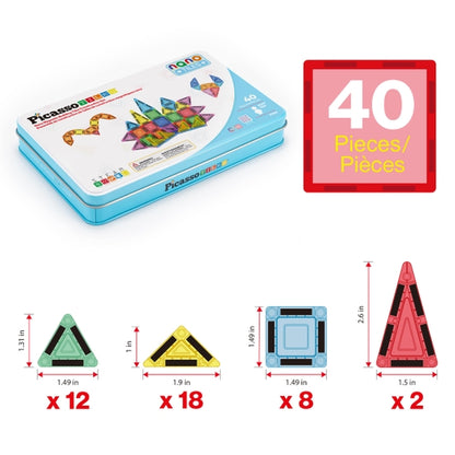 PicassoTiles 40 Piece Nano Magnetic Tiles Travel Set