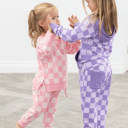 Checker Baby Pink Crew Neck Jogger Set