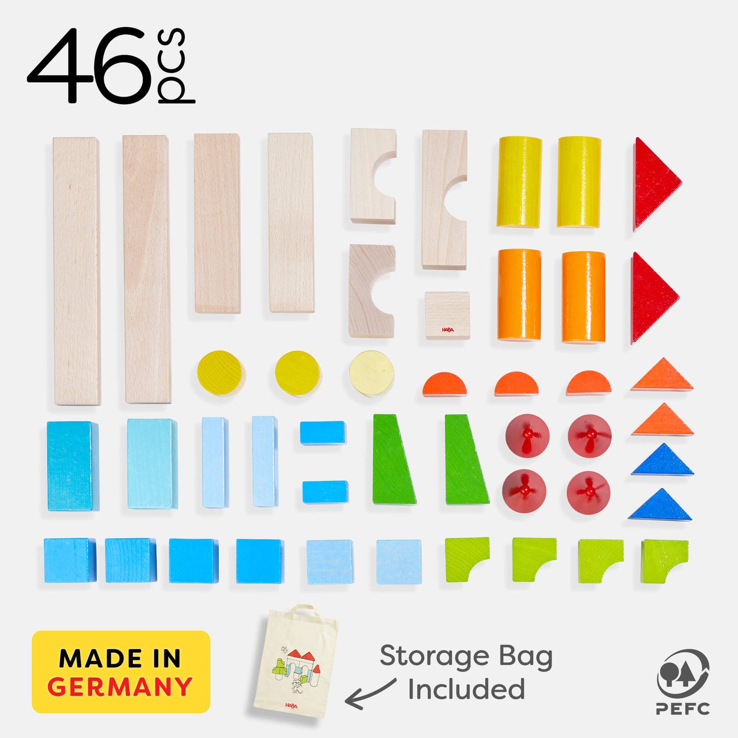 Colored Wooden Building Blocks - 46 Piece Set
