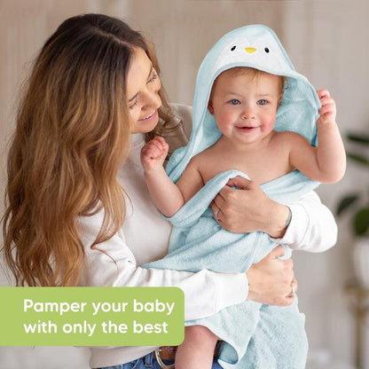 KeaBabies Cuddle Organic Bamboo Baby Hooded Towel - Penguin