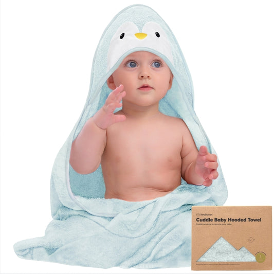 KeaBabies Cuddle Organic Bamboo Baby Hooded Towel - Penguin
