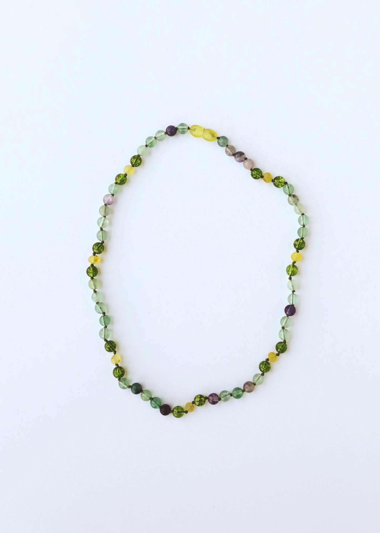 Raw Baltic Sea Amber + Fluorite + Peridot || Gemstone Necklace