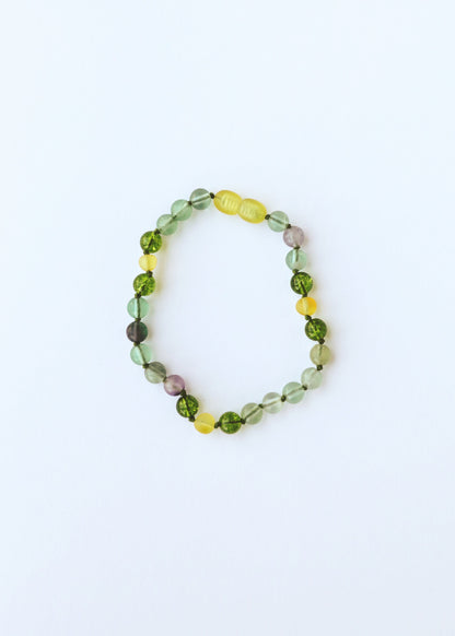 Raw Baltic Sea Amber + Fluorite + Peridot || Gemstone Necklace