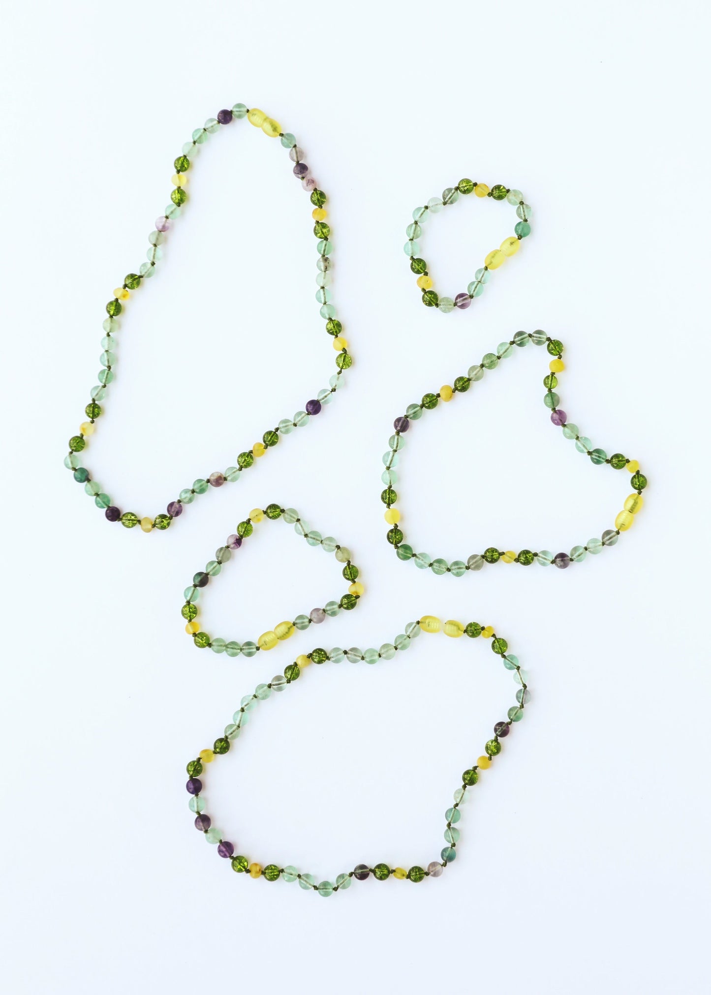 Raw Baltic Sea Amber + Fluorite + Peridot || Gemstone Necklace