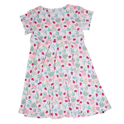 Ladybug Flower Garden Cap Sleeve Swirly Girl Dress