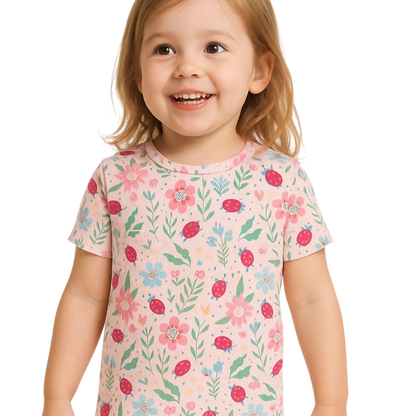Ladybug Flower Garden Summer Pajama Set