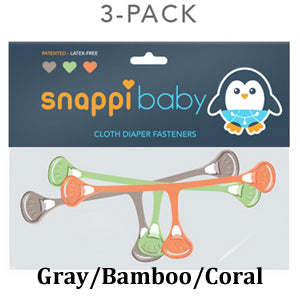 Snappi Fasteners 3 Pack - Coral/Gray/Bamboo