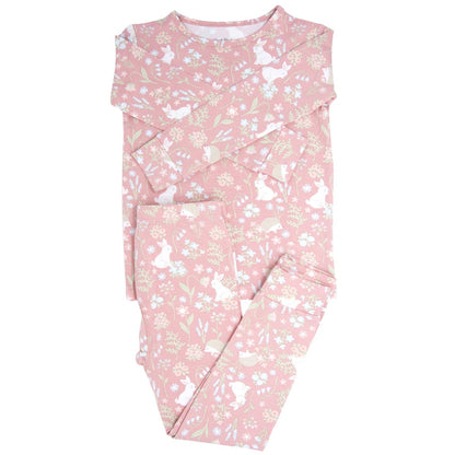 Pink Bunny Floral Big Kid Pajama Set