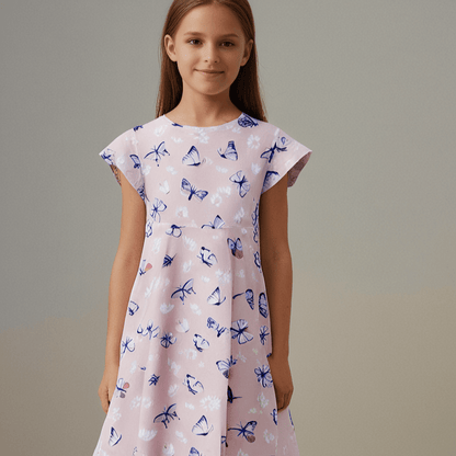 Pink Butterfly Daisy Bamboo Cap Sleeve Swirly Girl Dress