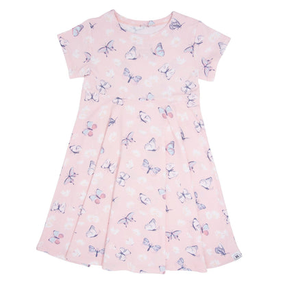 Pink Butterfly Daisy Bamboo Cap Sleeve Swirly Girl Dress