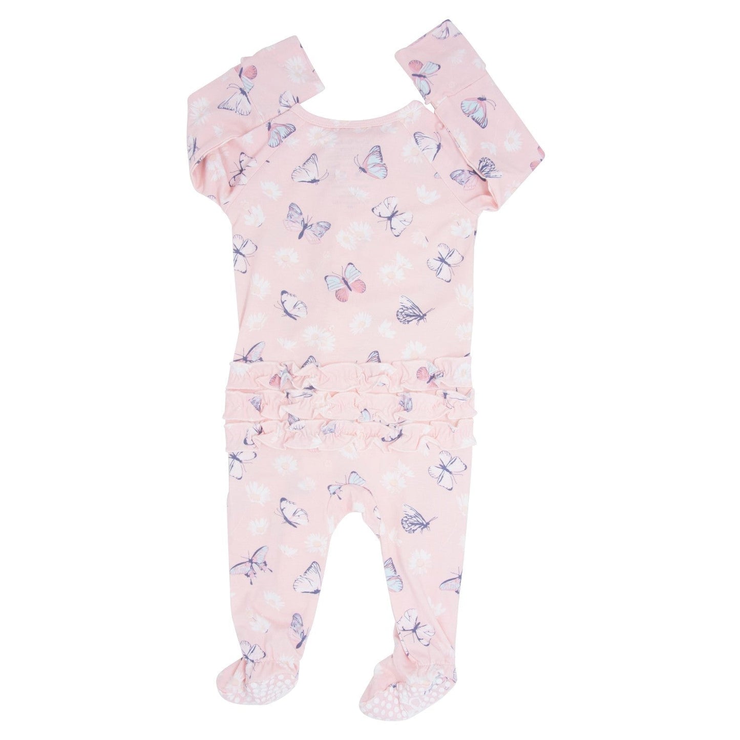 Pink Butterfly Daisy Bamboo Ruffle Footie