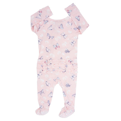 Pink Butterfly Daisy Bamboo Ruffle Footie