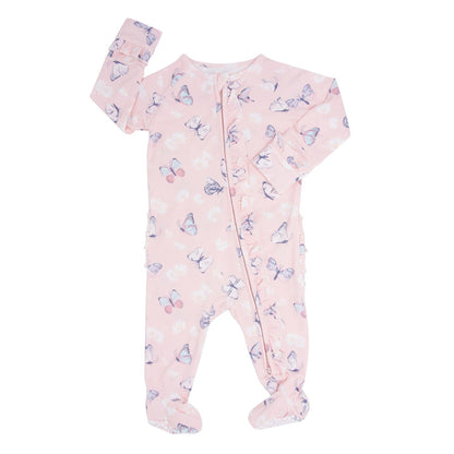 Pink Butterfly Daisy Bamboo Ruffle Footie