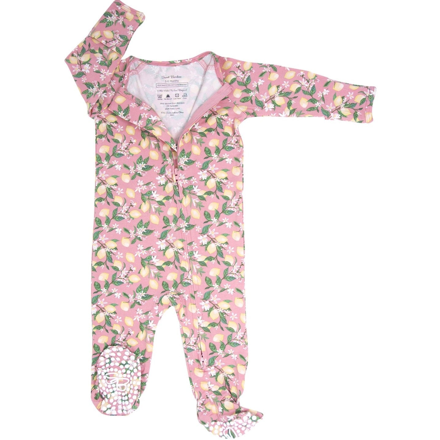Pink Lemon Floral Print Zipper Footie