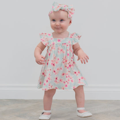 Pretty Pink Floral Ruffle Dress with Bloomer