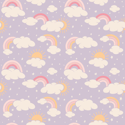 Lavender Rainbows and Clouds Smocked Vintage Dress