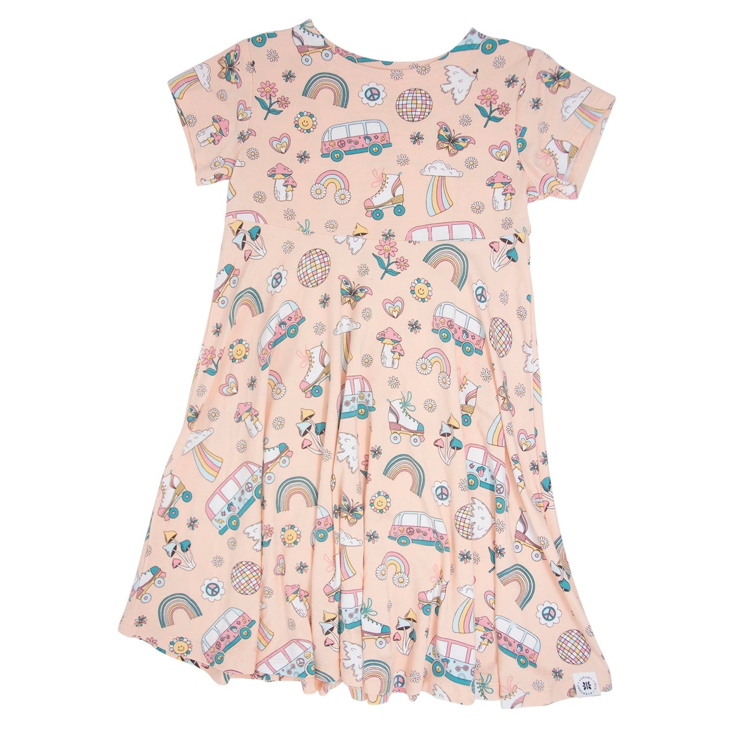 Retro Roller Skates Cap Sleeve Swirly Girl Dress